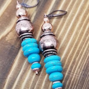 Turquoise and copper boho earrings/hammered copper earrings/turquoise earrings/Bohemian style earrings/tribal earrings/boho style earrings image 6