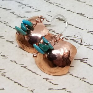 Turquoise Earrings/Copper earrings/Sterling silver earrings/copper boho earrings/Hammered copper earrings/Bohemian earrings