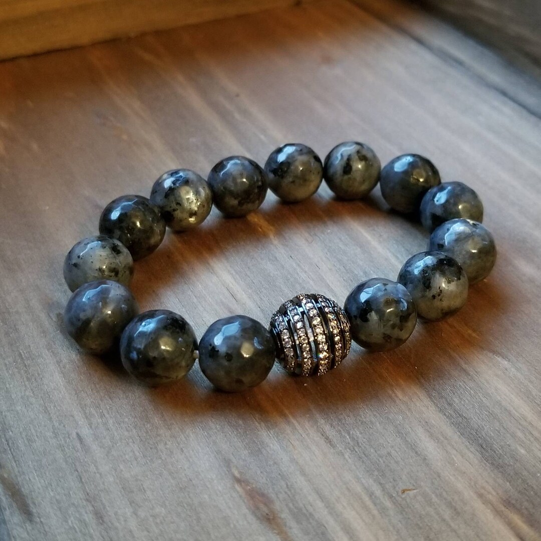 Bracelet Extensible Perles De Labradorite - 28,5 G, Bleu, Ajustable, Neuf Sans Emballage