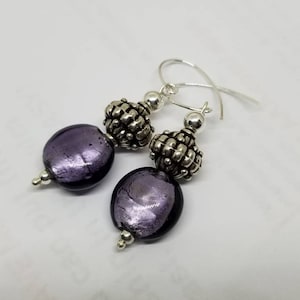 Purple lampwork earrings/boho style earrings/Sterling Silver earrings/dangle earrings/lampwork bead earrings/boho earrings/purple earrings