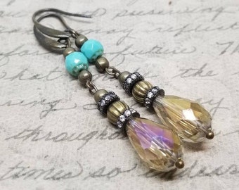 Crystal earrings/bronze earrings/dangle earrings/ boho earrings/dangle boho earrings/crystal earrings/chandelier earrings/earrings