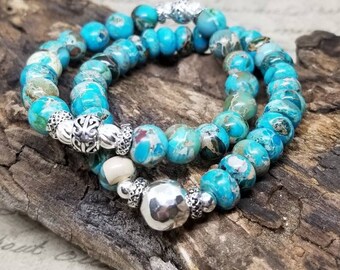 Beaded bracelet/stack bracelets/stretch bracelets/turquoise bracelets/sterling silver bracelets/arm candy/beaded jewelry/bracelets for women