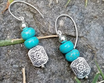 Pendientes de plata de ley / joyas boho / estilo boho / pendientes turquesa / pendientes colgantes / joyas de plata / pendientes de cuentas / pendientes de cuentas de plata