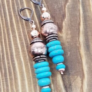Turquoise and copper boho earrings/hammered copper earrings/turquoise earrings/Bohemian style earrings/tribal earrings/boho style earrings image 5