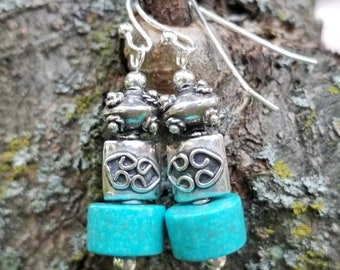 Pendientes de plata de ley / pendientes turquesa / estilo boho / pendientes colgantes / pendientes boho / pendientes de moda / joyas turquesa / joyas con cuentas