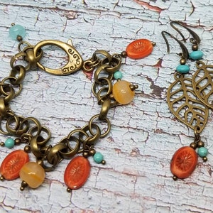 Jewelry set/link bracelet/beaded jewelry/dangle earrings/boho jewelry set/gypsy chic jewelry/link chain bracelet/bohemian jewelry/earrings