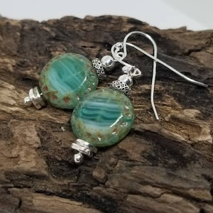 Sterling silver dangle earrings/Czech glass bead earrings/boho earrings/silver dangle earrings/sterling silver earrings/turquoise earrings