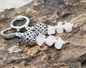 Sterling silver dangle earrings/ Rose Quartz earrings/dangle earrings/ boho earrings/dangle earrings/earrings/Quartz jewelry/earrings