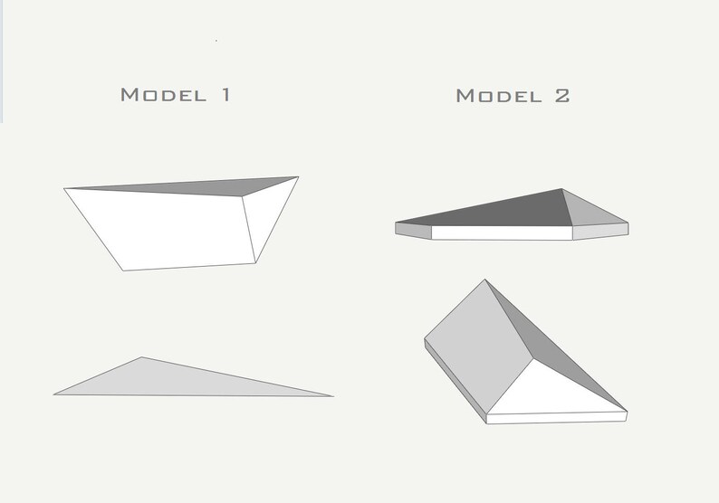 May include: Line drawings of two geometric models labeled Model 1 and Model 2. Model 1 shows a trapezoid shape and a triangular shape. Model 2 shows a triangular prism and a pyramid shape. All shapes are in shades of gray.