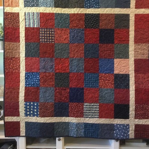 Red White Blue Square  Block Quilt