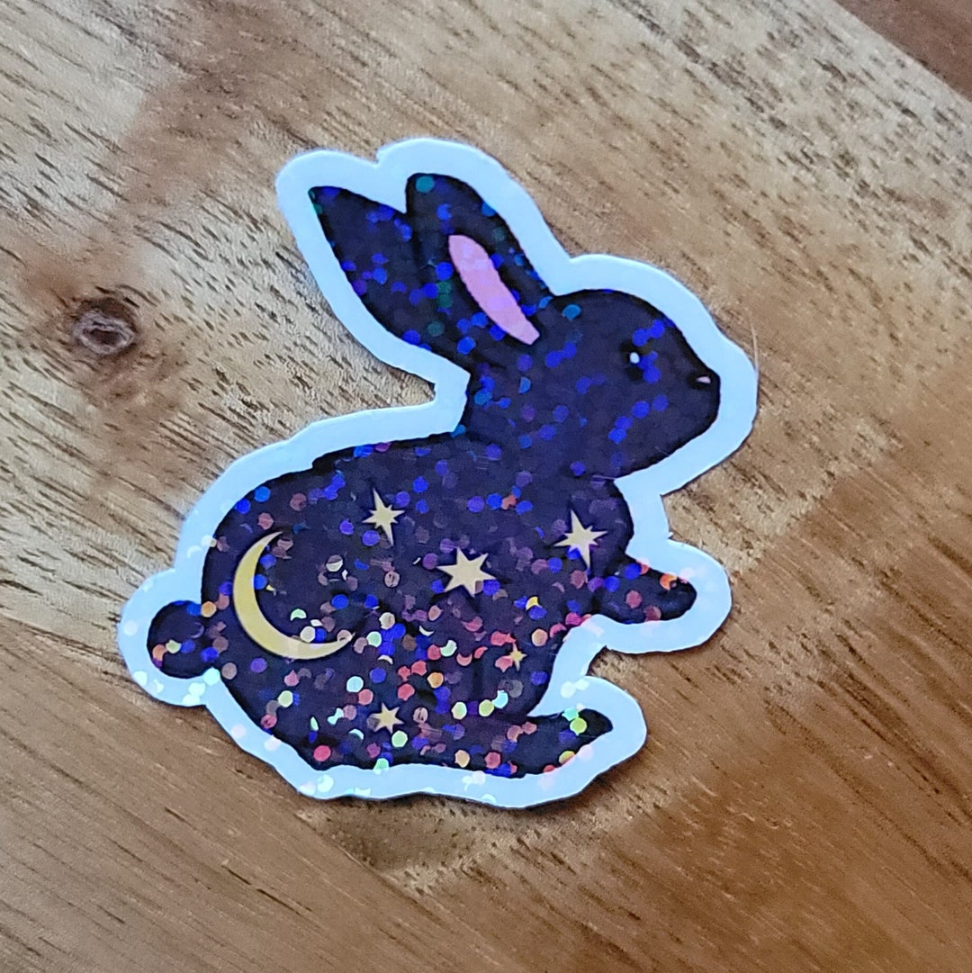 Glitter Rabbit Moon and Stars Sticker/ Holographic Glitter Rabbit ...