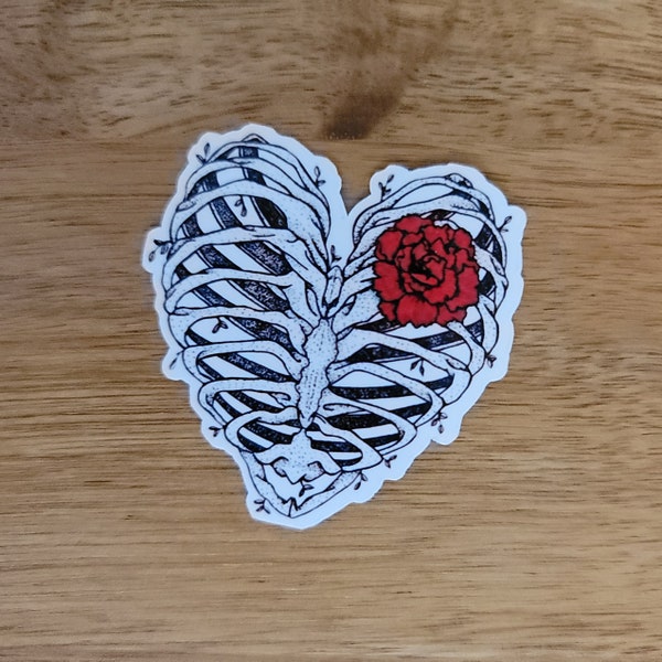 Heart-shaped Ribcage Sticker/ Vinyl sticker/ Journal sticker/ Laptop sticker/ Laminated die cut sticker