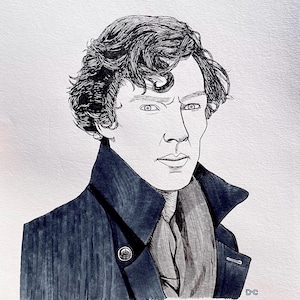 Sherlock Holmes / Benedict Cumberbatch 10.2&quot; x 8.2&quot; Art Original Drawing