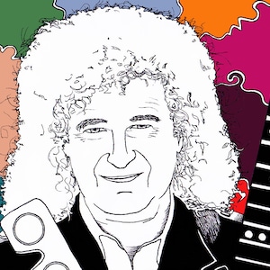 Brian May Original Art Print, 12&quot; x 8&quot; (Approx. A4), Queen Legend Artwork