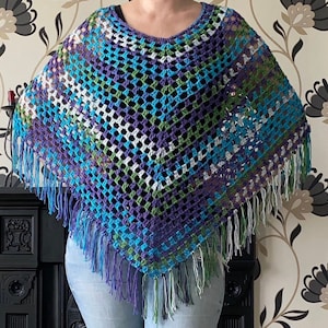 Blue green poncho for women, handmade summer festival outfit, suitable for plus size women or during pregnancy, washable