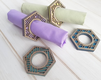 Colorful Napkin Rings, Set of 4, Modern Napkin Ring, Wood Napkin Rings, Unique Cloth Napkin Rings, Dinner Party Decorations, Dinner Party