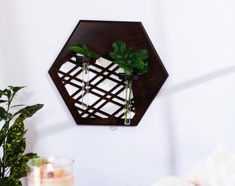 Propagation Station Wall Mounted, Hexagon Shaped Wooden Wall Vase, Modern Hanging Geometric Wall Pot, Gifts For Plant Lovers