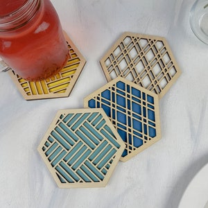Design Your Own Coaster Set, Unique Modern, Colorful, Single or Sets, Geometric Patterns, Gift For Her, Apartment Decor, House Warming Gift image 1