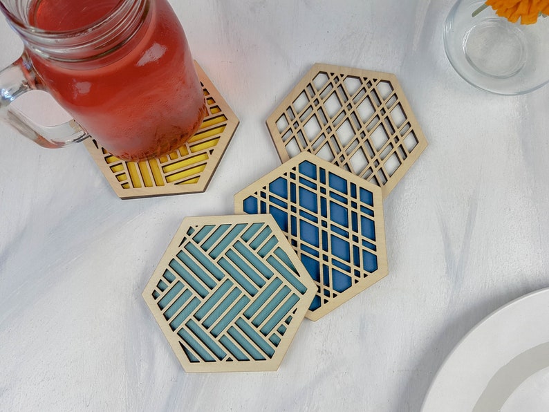 Design Your Own Coaster Set, Unique Modern, Colorful, Single or Sets, Geometric Patterns, Gift For Her, Apartment Decor, House Warming Gift image 1