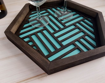 Coffee Table Tray, Wood Serving Tray,Modern Tray, Coffee Tray, Nightstand Decor, Catch All Tray, Catch All, Trinket Tray, Light Teal