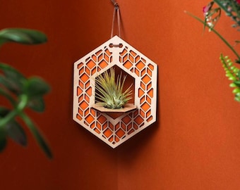 Hanging Air Plant, Wooden Hanging Air Plant Holder, Small Modern Plant Hanger, Hanging Planter, Geometric Wood Hanging Air Plant