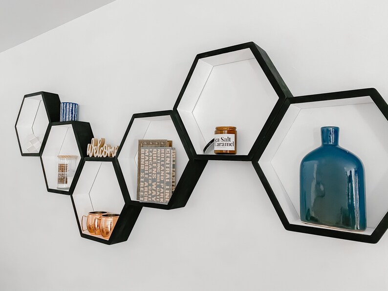 Large 16 Hexagon Shelves Black Shelves Floating Etsy Canada