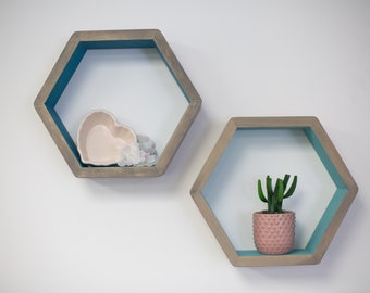 Hexagon Shelves Set of 2, Honeycomb Shelves, Floating Shelves, Geometric Shelves, Hexagon Shelves, Modern Shelves,  Living Room Shelves