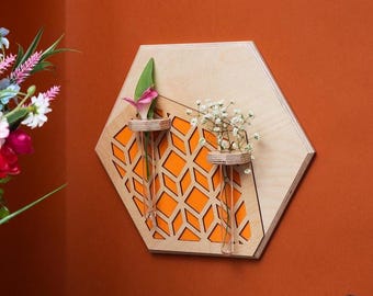 Geometric Flower Station Hanging, Colourful Wall Mounted Vase, Hexagon Shaped Artificial Plant Holder