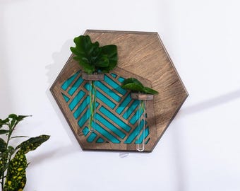 Propagation Station, Wall Mounted, Hexagon Shaped Wall Vase Hanging, Gifts For Plant Lovers, Wooden Geometric, Elegant Indoor Flower Stands