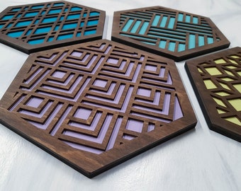 Modern Custom Wood Trivet, Colorful Hot Plates For Hot Dishes, Dining Table Hot Pads, Unique Geometric Houseware