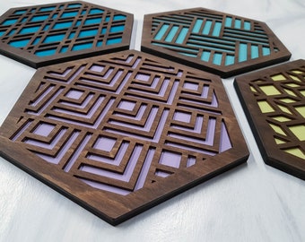 Modern Wooden Trivet – Mix & Match Geometric Set, Handmade in Canada, Build Your Own Walnut Kitchen Decor, Mid Century Housewarming Gift