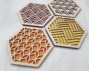Trivets For Hot Dishes, Colorful Trivet, Hot Pads For Plates, Dining Table, Modern Trivet, Geometric Houseware, Trivet Wood, Kitchen Trivet