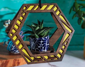 Hanging Air Plant, Wooden Hanging Air Plant Holder, Small Modern Plant Hanger, Hanging Planter, Geometric Wood Hanging Air Plant