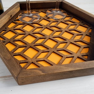 Bandeja de mesa de café, Bandeja de servicio de madera, Bandeja moderna, Bandeja de café, Decoración de mesita de noche, Bandeja de té, Atrape todo, Atrape todo, Bandeja de baratijas, naranja
