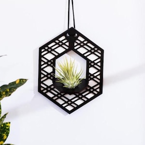 Hängende Luftpflanze, hölzerner hängender Luftpflanzenhalter, kleine moderne Pflanzenaufhänger, hängender Pflanzer, geometrische hölzerne hängende Luftpflanze