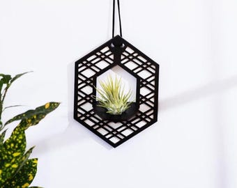 Hanging Air Plant, Wooden Hanging Air Plant Holder, Small Modern Plant Hanger, Hanging Planter, Geometric Wood Hanging Air Plant
