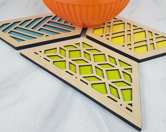 Modern Trivets, Custom Trivet Set, Colorful Trivet, Trivet For Plates, Dining Table Trivet, Unique Trivet, Geometric Houseware, Trivet Wood