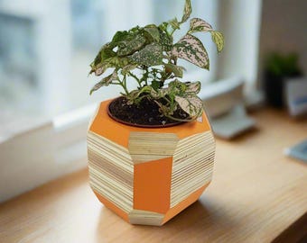 Small Desktop Planter, Indoor Wooden Succulent Pot, Unique Geometric Design Planter, 3inch Planter, Natural Office Plant Decor