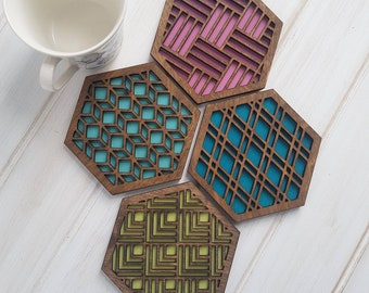Unique Modern Coaster, Design Your Own Set, Colorful Coasters, Single or Sets, Geometric Coasters, Housewarming Gift, Teal Coaster