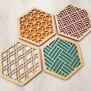 Design Your Own Coaster Set, Unique Modern, Colorful, Single or Sets, Geometric Patterns, Gift For Her, Apartment Decor, House Warming Gift image 2