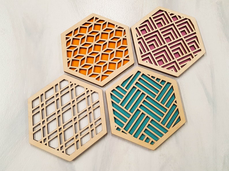 Design Your Own Coaster Set, Unique Modern, Colorful, Single or Sets, Geometric Patterns, Gift For Her, Apartment Decor, House Warming Gift image 2