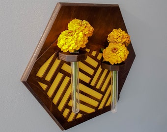 Propagation Station Wall Hanging Wood, Planter Wood, Propagation Station, Indoor Flat Planter, Wall Mounted Flower Holder, Hexagon Shape