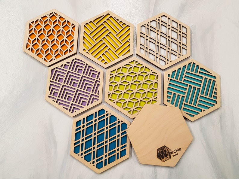 Design Your Own Coaster Set, Unique Modern, Colorful, Single or Sets, Geometric Patterns, Gift For Her, Apartment Decor, House Warming Gift image 3