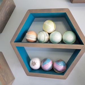 Hexagon Shelf 14&quot;, With Mid Shelf, Honeycomb Shelf, Floating Shelves, Geometric Shelves, Hexagon Shelves, Modern Shelf, Living Room Shelves
