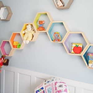 Large 14&quot; Hexagon Shelves, Floating Shelves, Decorative Shelves, Bedroom Shelves, Modern Shelves,  Living Room Shelves, Kitchen Wall Shelves