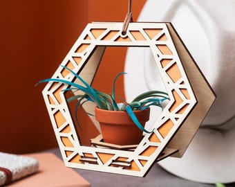 Succulent Hanging Plant Holders, Wooden Plant Hanger, Fun Modern Plant Hanger, Geometric Wood Hanging Air Plant, House Plant Gift, Plant Mom