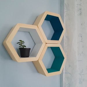 Small 8&quot; Hexagon Shelves, Small Hexagon Shelf, Floating Bedroom Shelves, Modern Kitchen Wall Art, Modern Shelves, Living Room Shelves