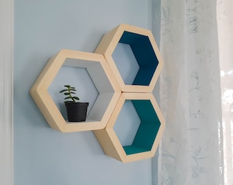 Small 8" Hexagon Shelves, Small Hexagon Shelf, Floating Bedroom Shelves, Modern Kitchen Wall Art, Modern Shelves, Living Room Shelves