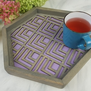 Bandeja de mesa de centro- Bandeja de servicio de madera- Bandeja moderna - Bandeja de café -Decoración de mesita de noche- Bandeja de té- Bandeja de atrapar todo- Atrapar todo- Bandeja de baratijas- Púrpura
