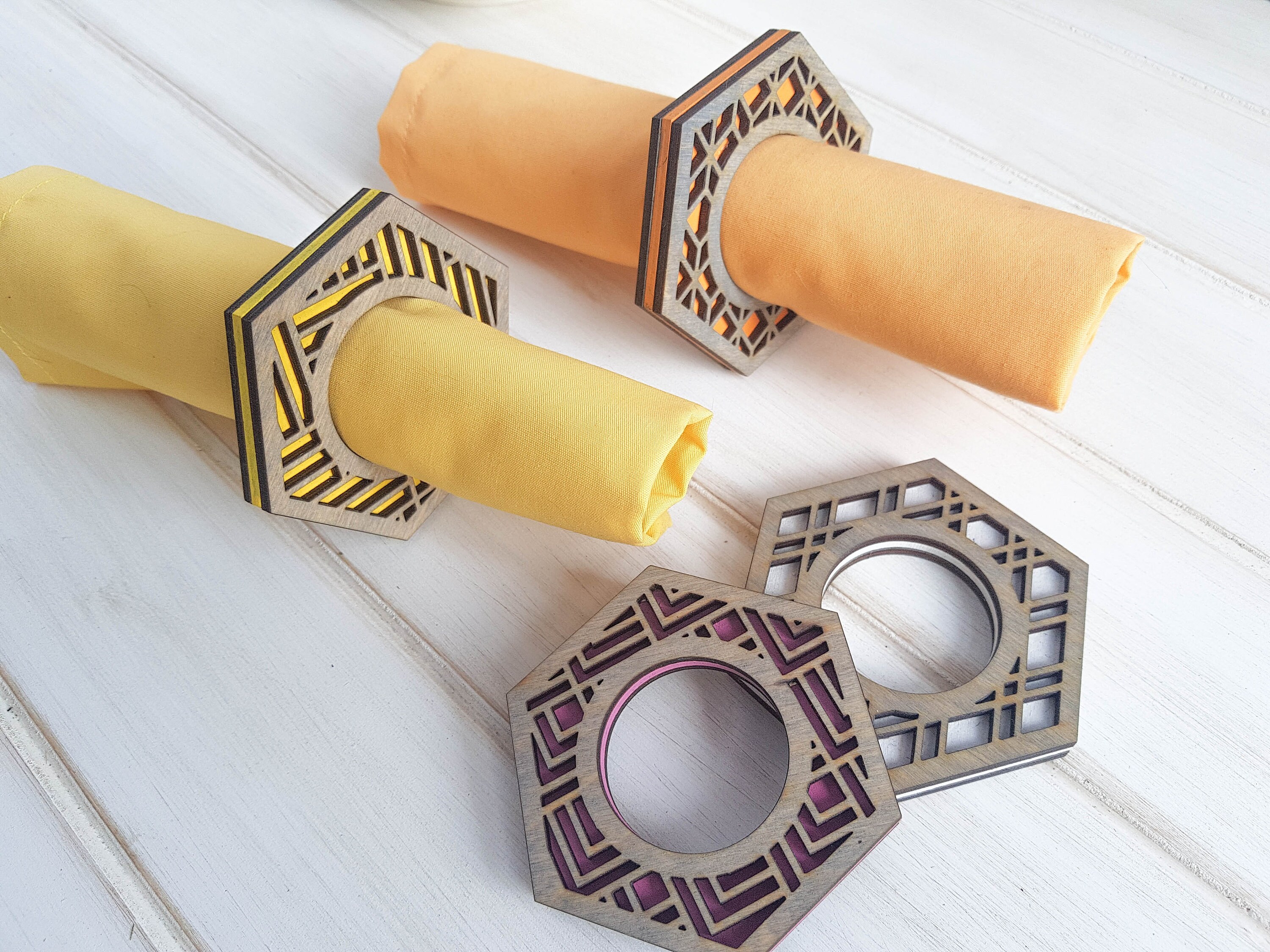 Colorful Napkin Rings Set of 4 Modern Napkin Ring Wood Etsy